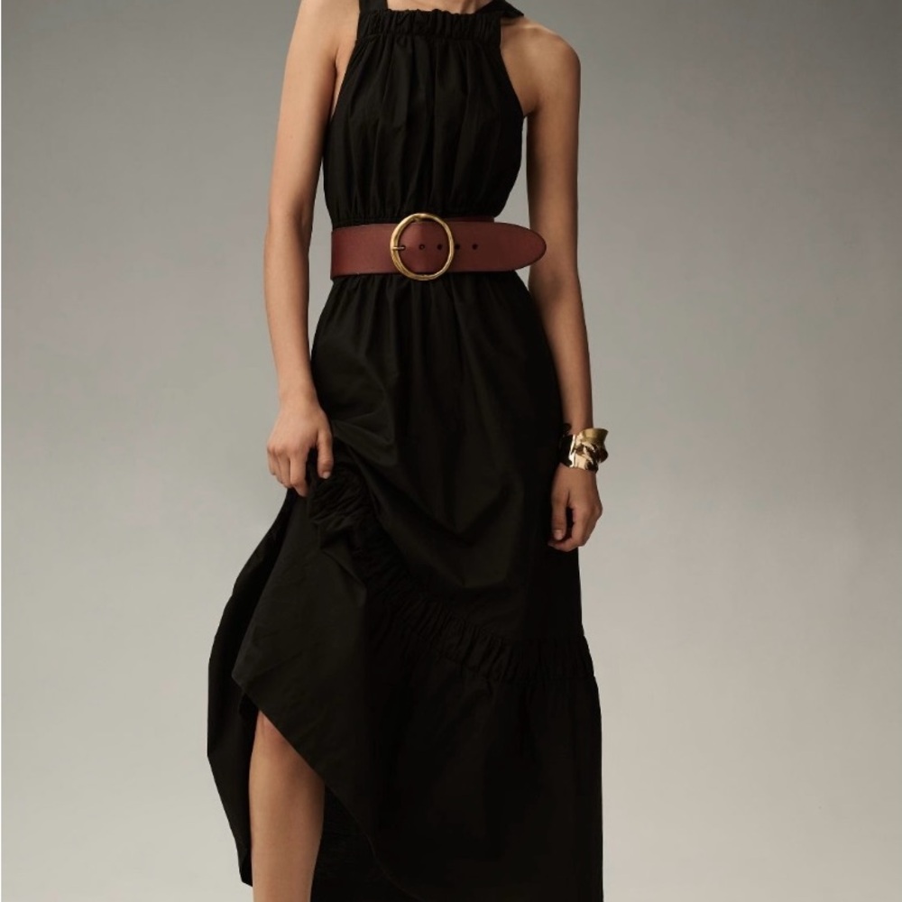 Anthropologie Somerset Black Maxi Poplin Dress Halter Edition